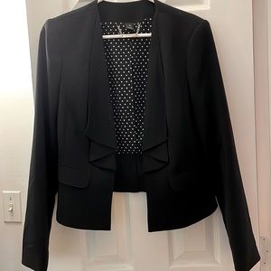 White House Black Market black jacket with fake pockets, ruffle detail, Size 10